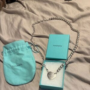 Tiffany & Co. Silver Beaded Heart Necklace